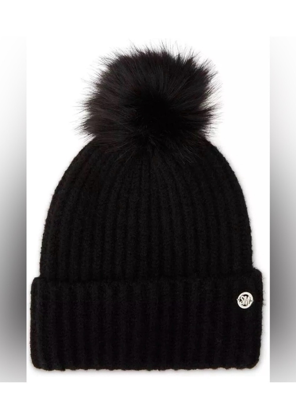STEVE MADDEN Women's Heathered Rib Knit Beanie, Black, One Size